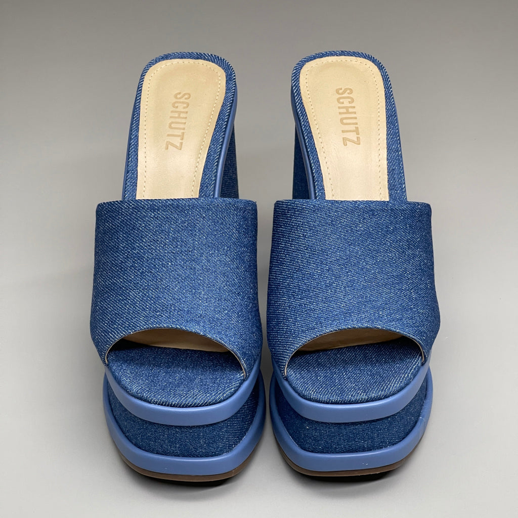 SCHUTZ Dalle Denim Women's Wedge Sandal Blue Platform Shoe Sz 8.5B (New)