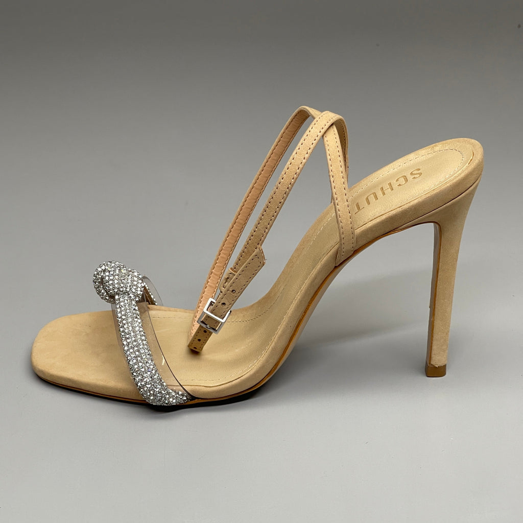 SCHUTZ Peaky Nubuck & Vinyl Multimaterial Women's Sandal Heel Light Nude Sz 7B (New)