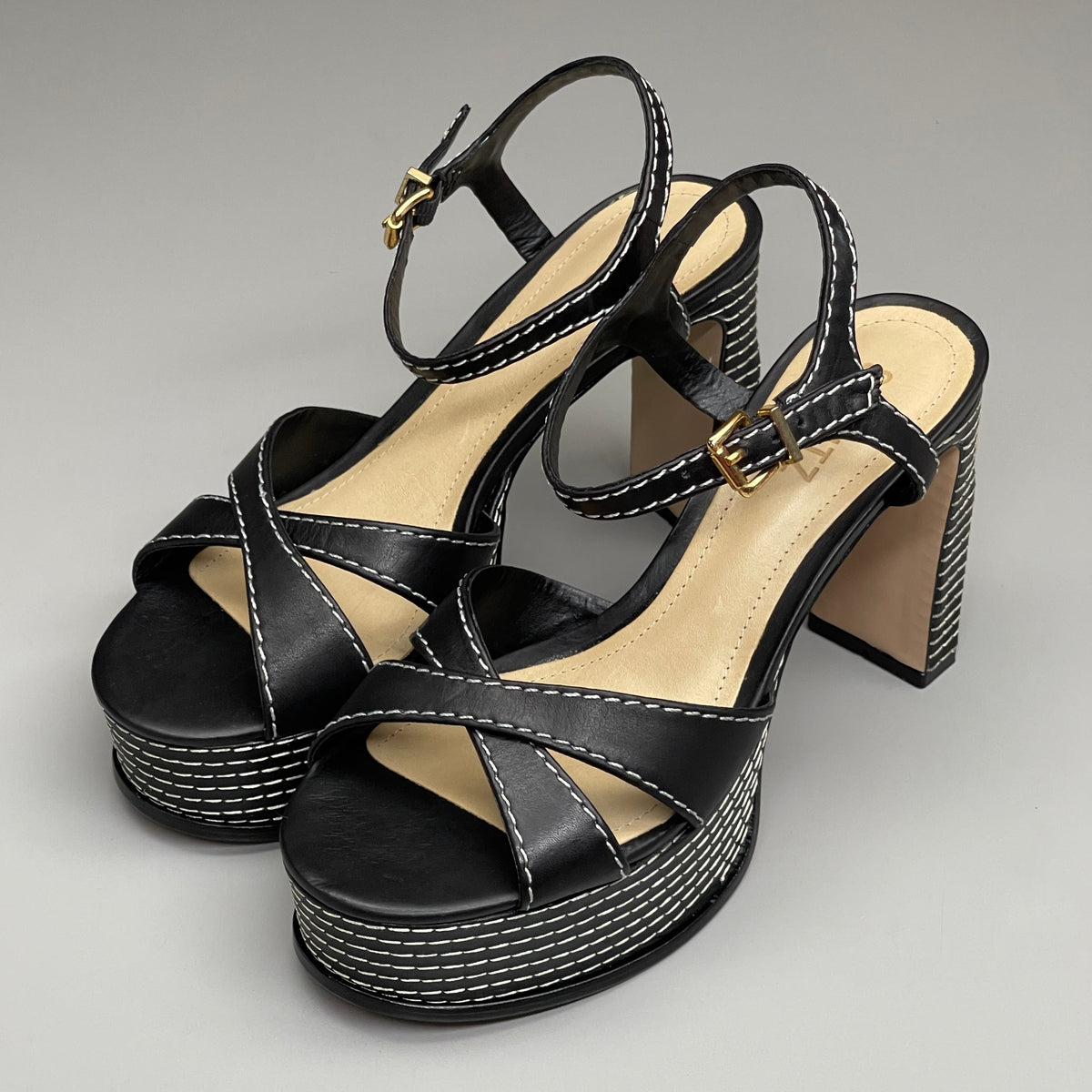 SCHUTZ Keefa Casual Women's Leather Sandal Black Platform 4" Heel Shoes Sz 8.5B