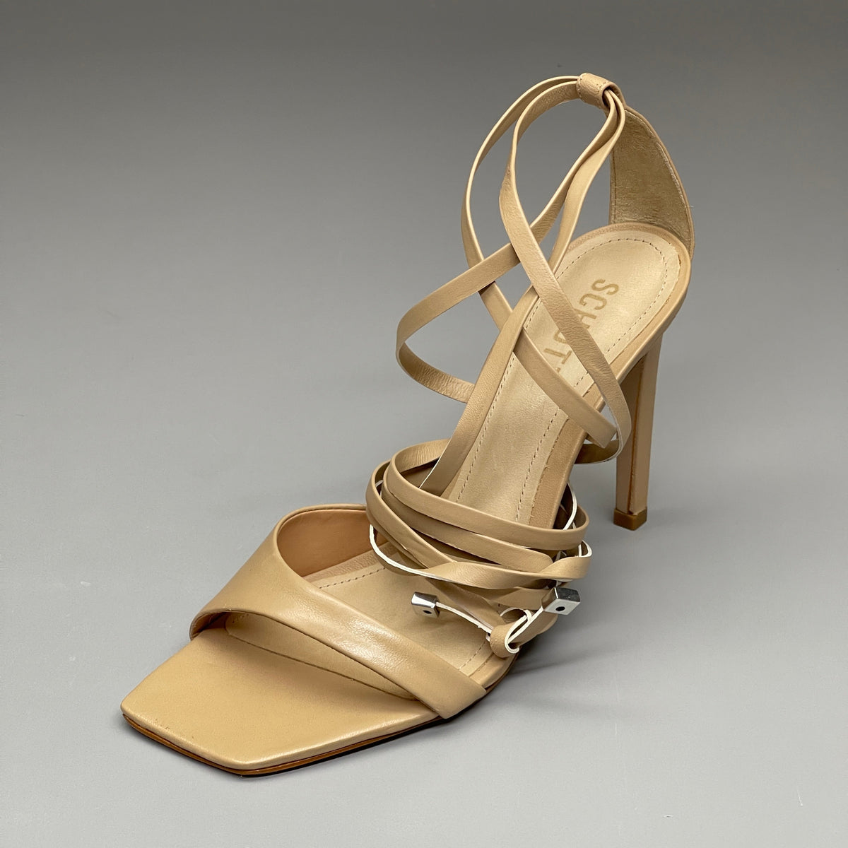 SCHUTZ Bryce Ankle Tie Women's Leather High Heel Sandal Light Nude Sz 6.5B (New)
