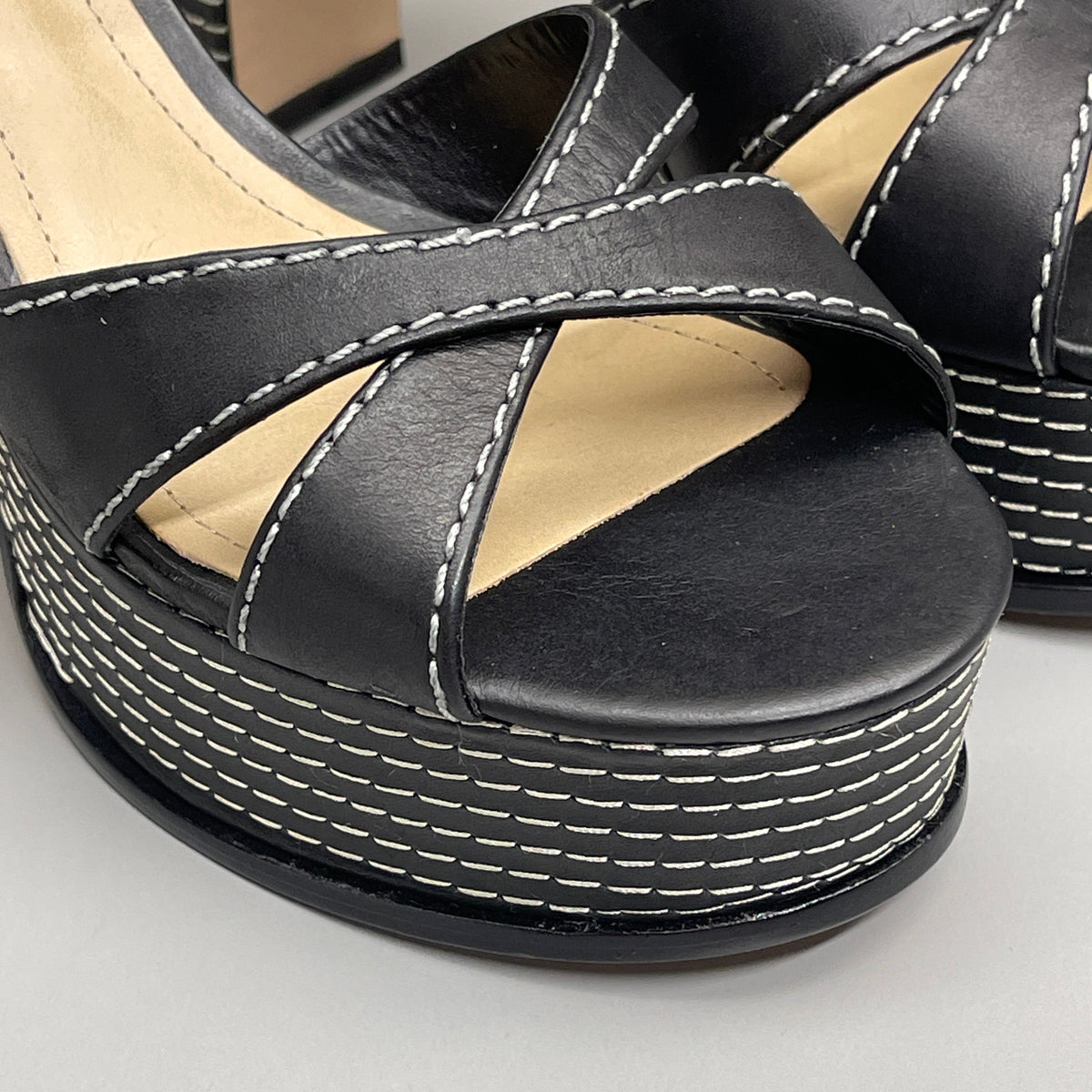 SCHUTZ Keefa Casual Women's Leather Sandal Black Platform 4" Heel Shoes Sz 10B (New)