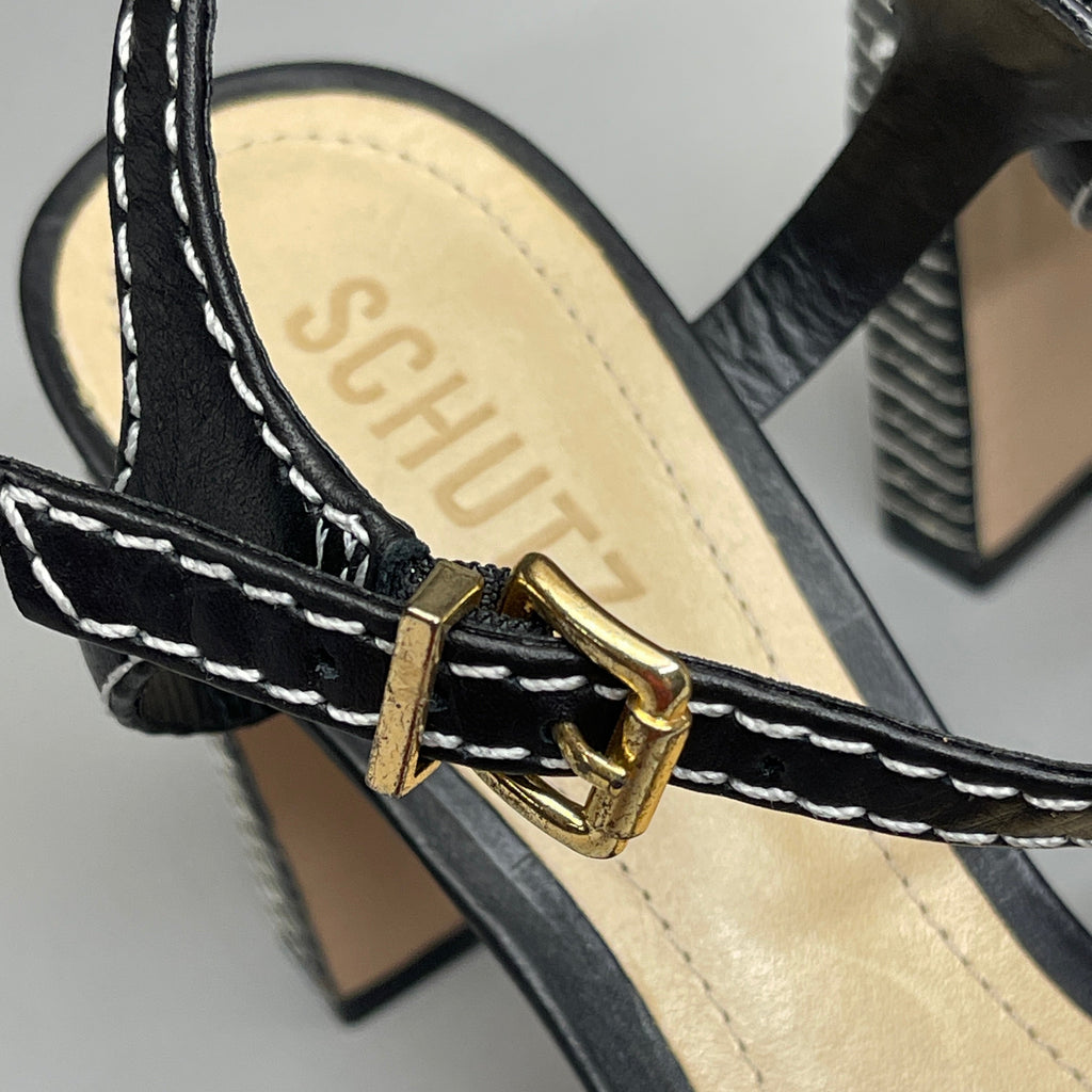 SCHUTZ Keefa Casual Women's Leather Sandal Black Platform 4" Heel Shoes Sz 8.5B