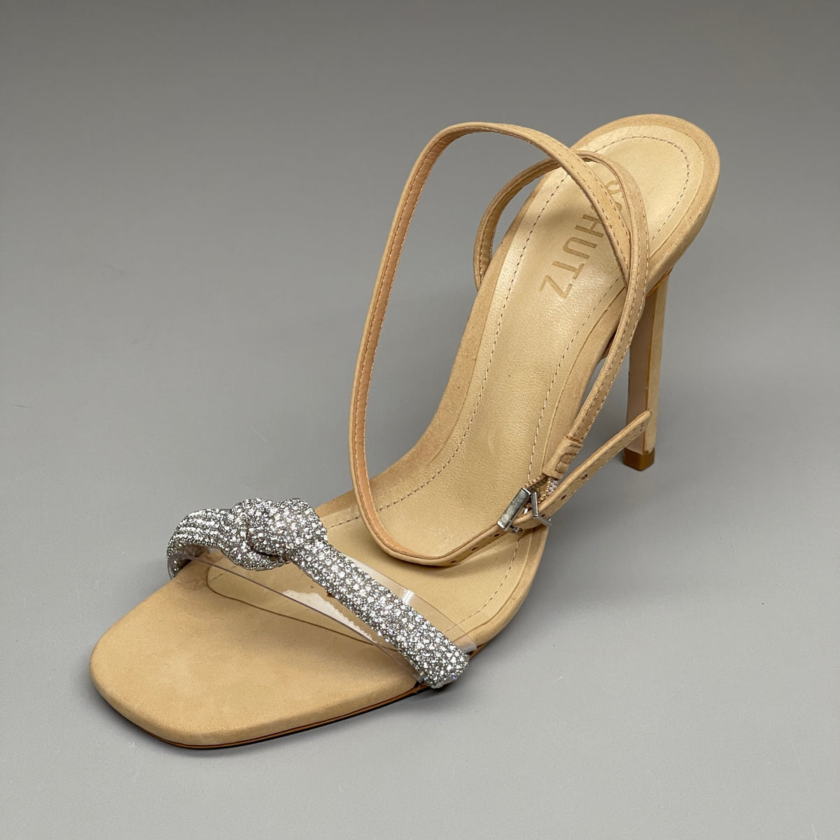 SCHUTZ Peaky Nubuck & Vinyl Multimaterial Women's Sandal Heel Light Nude Sz 9.5B (New)