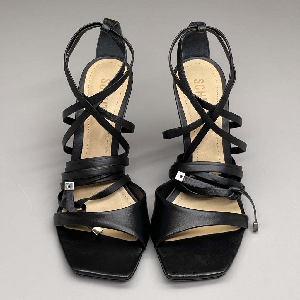 SCHUTZ Bryce Ankle Tie Women's Leather High Heel Strappy Sandal Black Sz 6.5B (New)