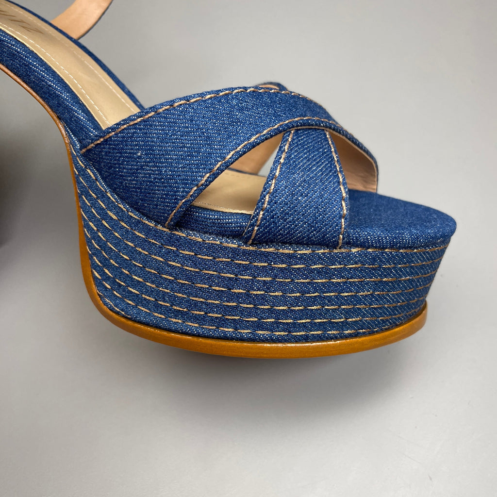 SCHUTZ Keefa Casual Denim Women's 4" Heeled Sandal Platform Blue Sz 6.5B (New)