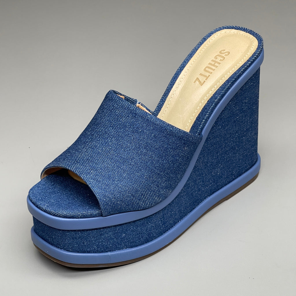 SCHUTZ Dalle Denim Women's Wedge Sandal Blue Platform Shoe Sz 7.5B (New)