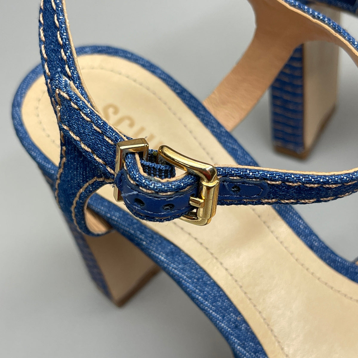 SCHUTZ Keefa Casual Denim Women's 4" Heeled Sandal Platform Blue Sz 6.5B (New)