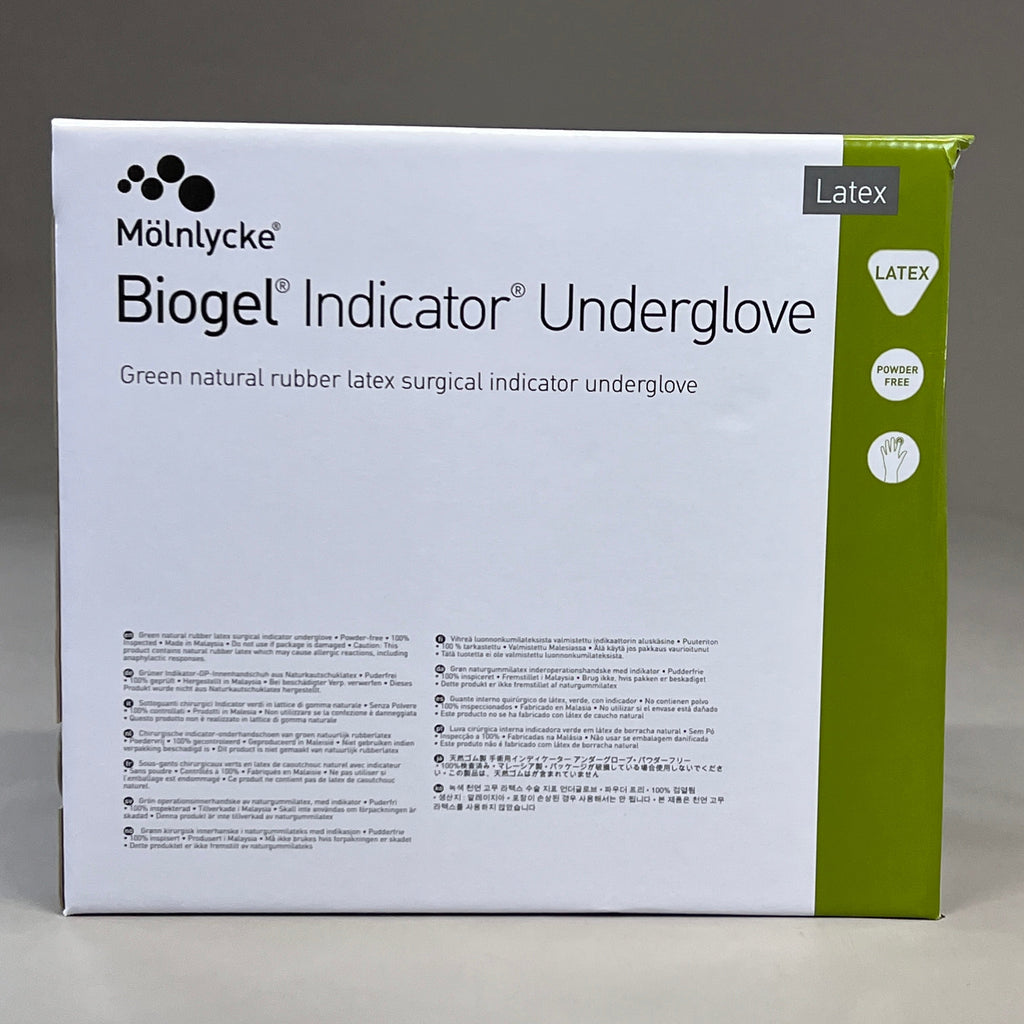 MOLNLYCKE Biogel Latex Surgical Indicator Underglove SZ 7.5 Green 50 Pairs 31275 (New)
