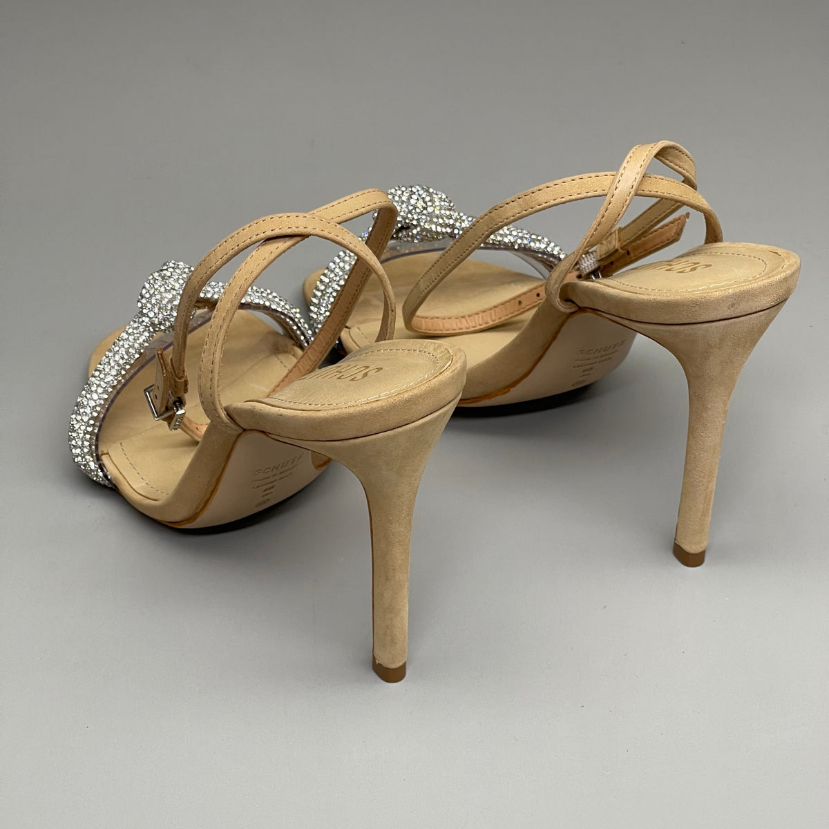 SCHUTZ Peaky Nubuck & Vinyl Multimaterial Women's Sandal Heel Light Nude Sz 9.5B (New)