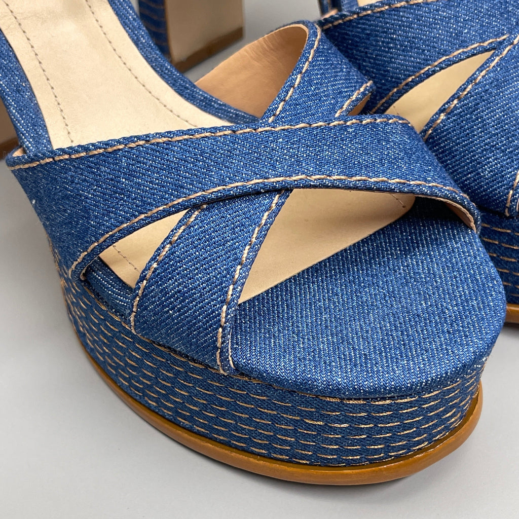 SCHUTZ Keefa Casual Denim Women's 4" Heeled Sandal Platform Blue Sz 7.5B (New)