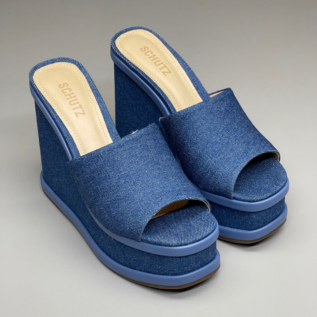 SCHUTZ Dalle Denim Women's Wedge Sandal Blue Platform Shoe Sz 7.5B (New)