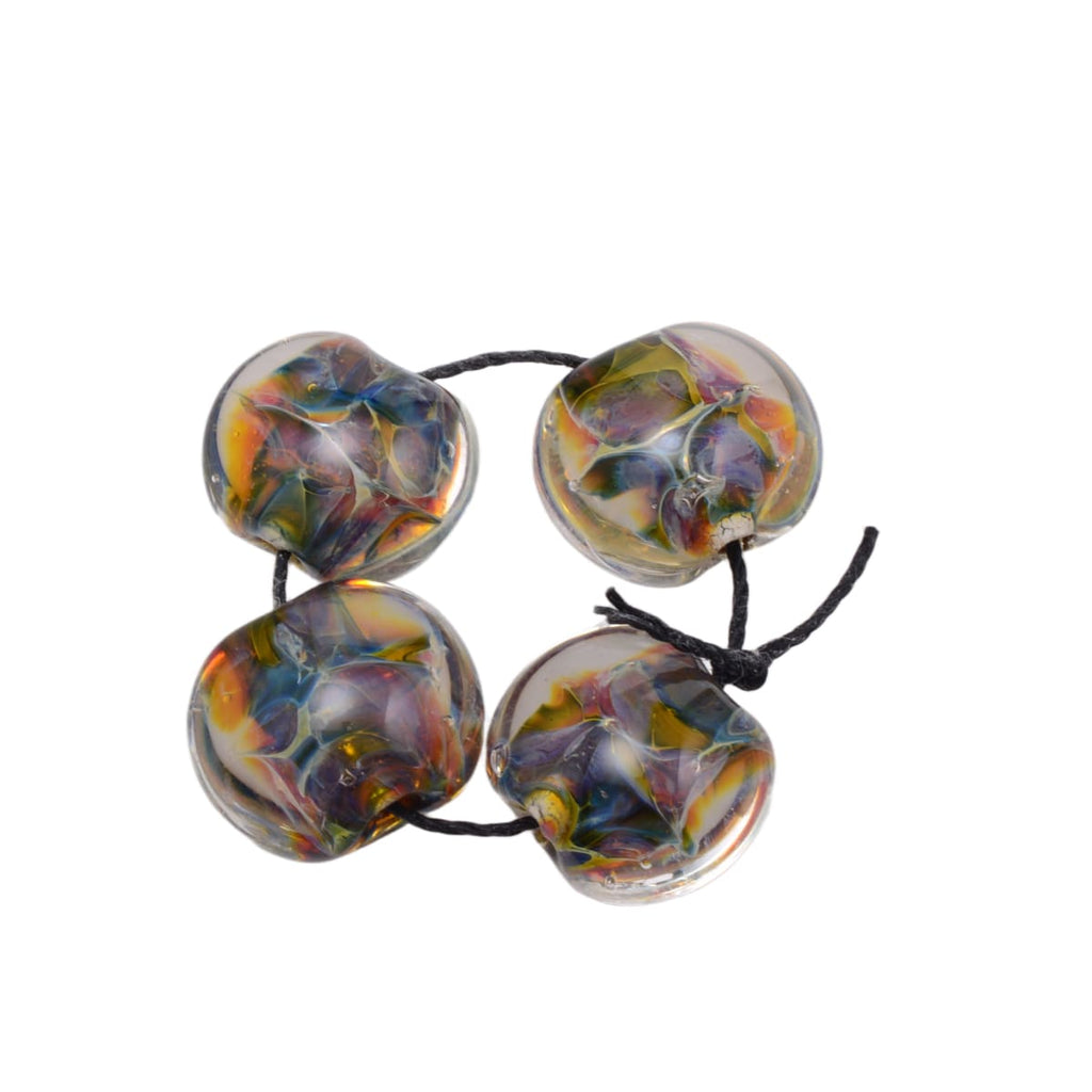 Handmade Borosilicate Glass Lentil Beads 14x16mm - Grace Ma - Multicolor Iridescent Lampwork Set of 4