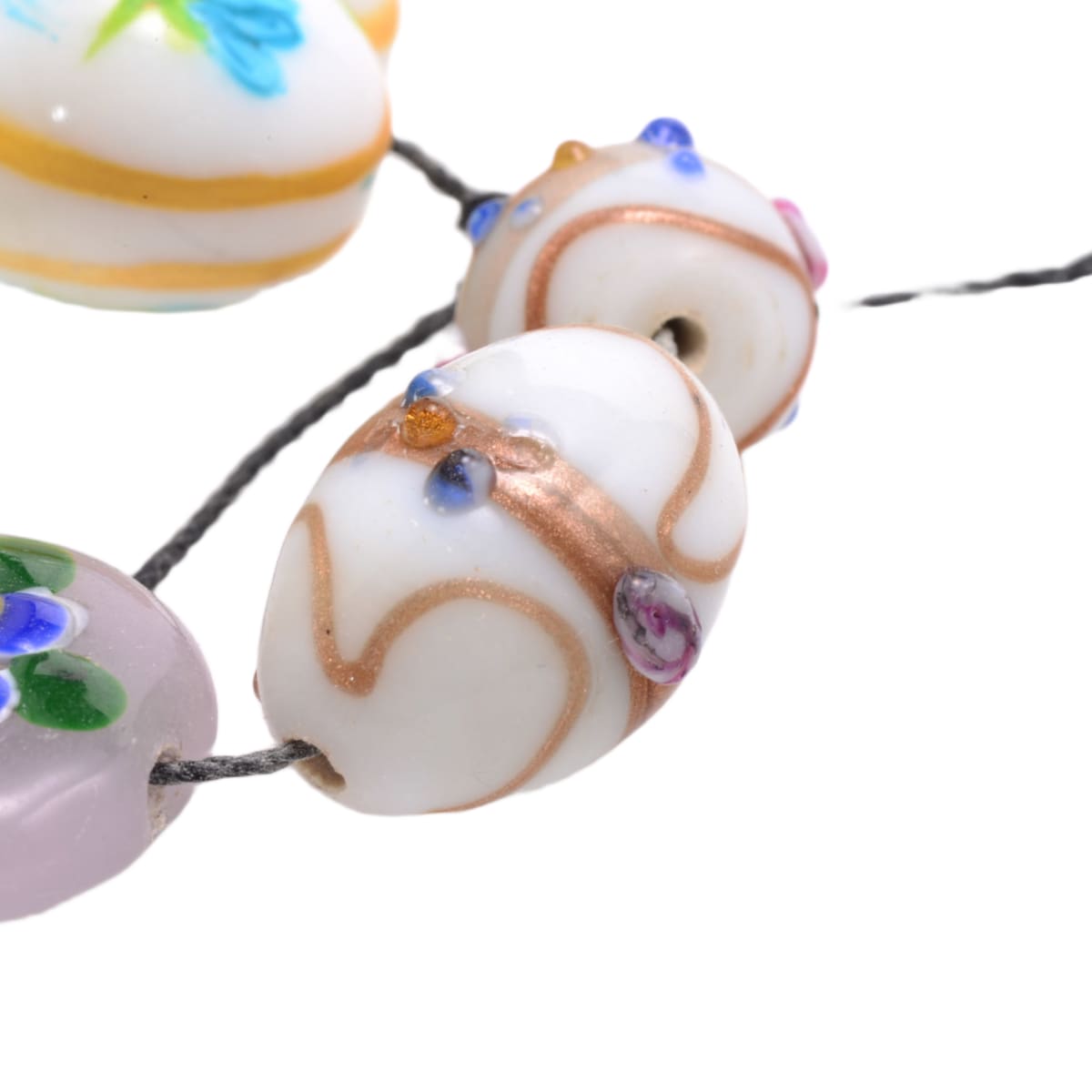 Lampwork Glass Bird & Floral Heart Bead Set - White Blue Orange Mixed Shapes 5 Pieces