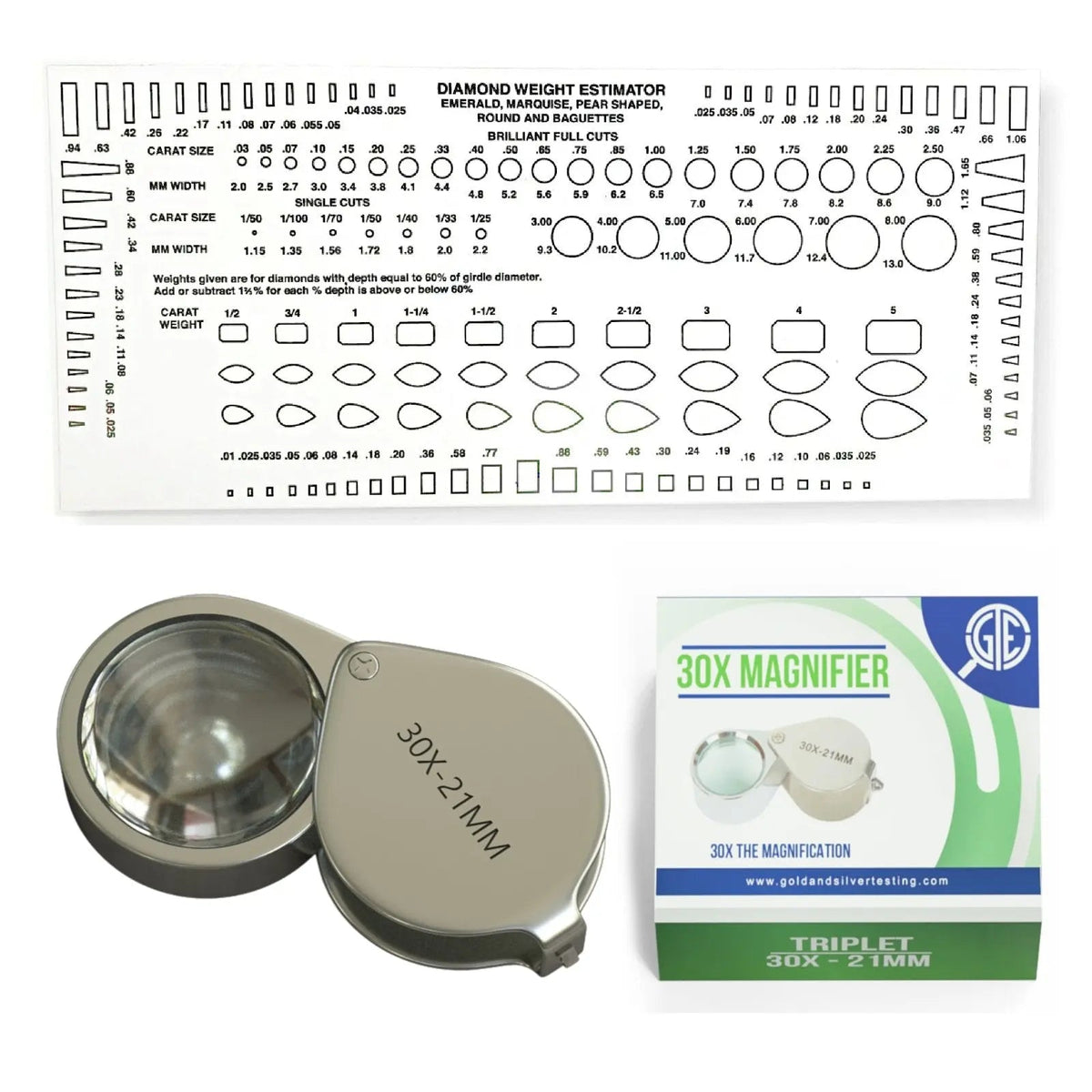 Jewelers 30X Eye Loupe Magnifier with Diamond & Stone Estimator Gauge Tool