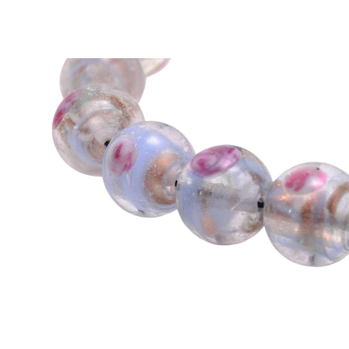 Clear Lampwork Glass Beads with Pink Flower Petals & Copper Accents - 14mm Round (21pc)