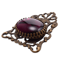 Vintage Art Deco Violet Glass Stone Brooch - 38x40mm Ornate Bronze Filigree Setting