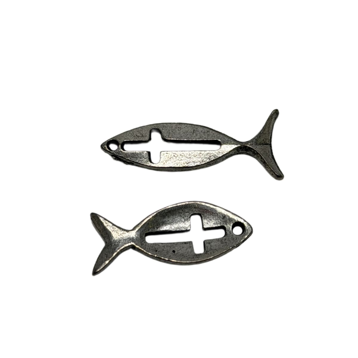 Antique Silver Pewter Jesus Fish Charm 20mm - Christian Symbol Pendant USA Made