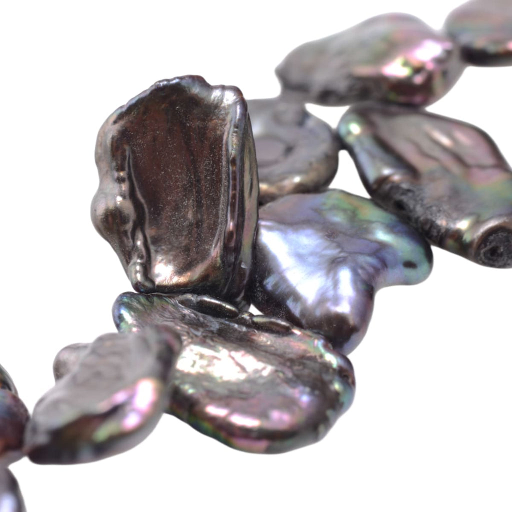 Freshwater Biwa Pearl Blister Bead Strand - Peacock Rainbow 14.5 inch Natural Irregular Shape