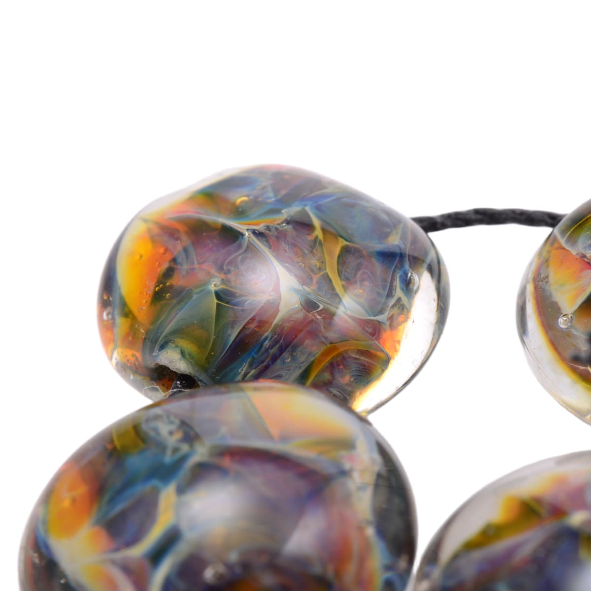Handmade Borosilicate Glass Lentil Beads 14x16mm - Grace Ma - Multicolor Iridescent Lampwork Set of 4