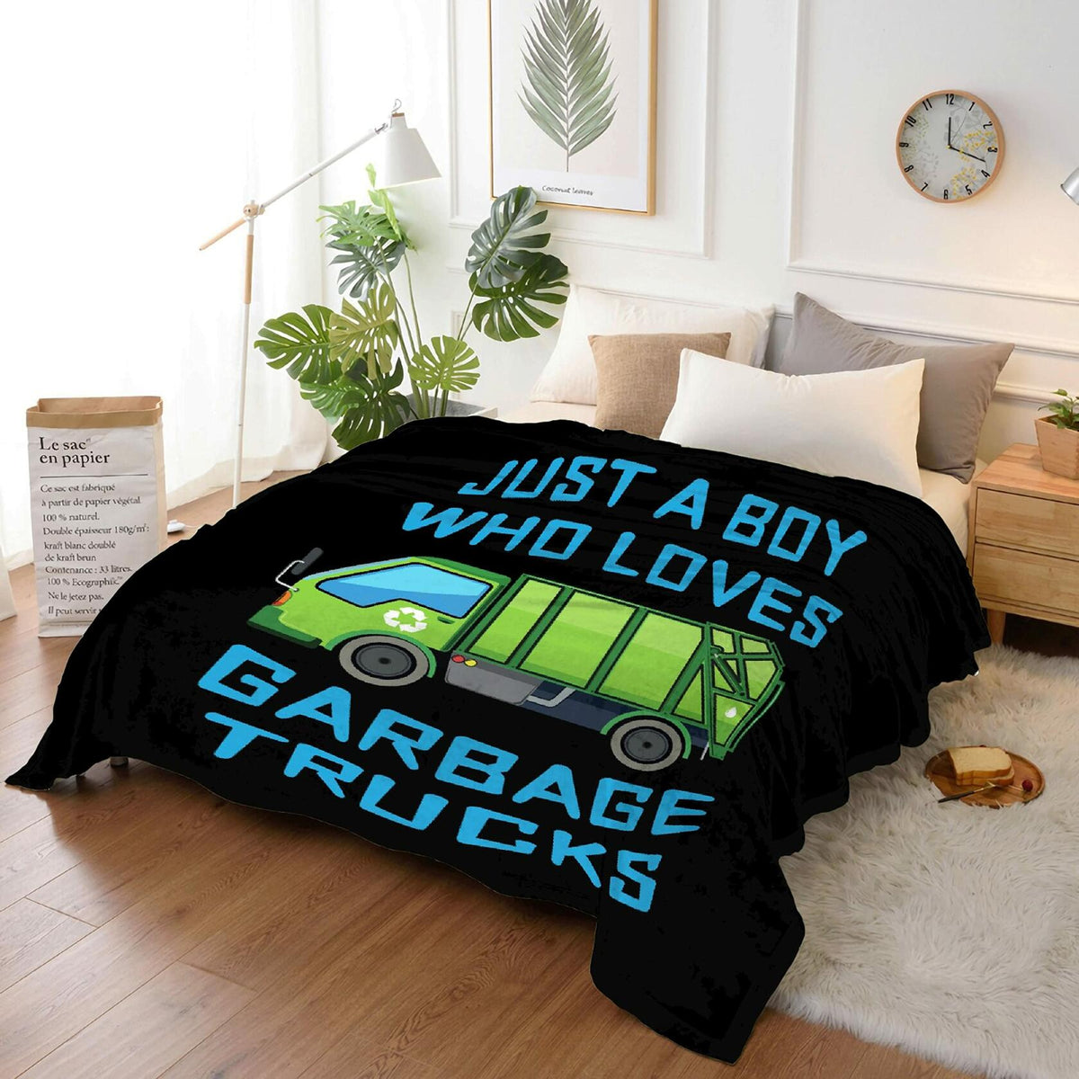 Boy Who Loves Garbage Trucks Soft Flannel Blanket Cozy 50x40 Kids Throw