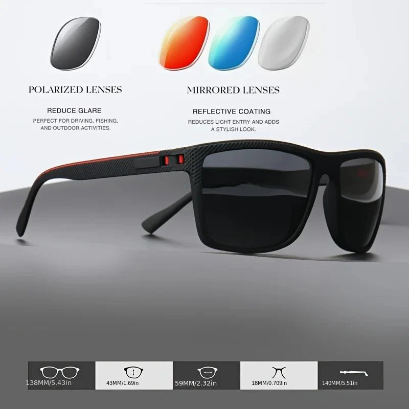 Polarized Square Sunglasses | UV Protection Mirror Coated Sport Shades for Driving, Fishing, and Travel