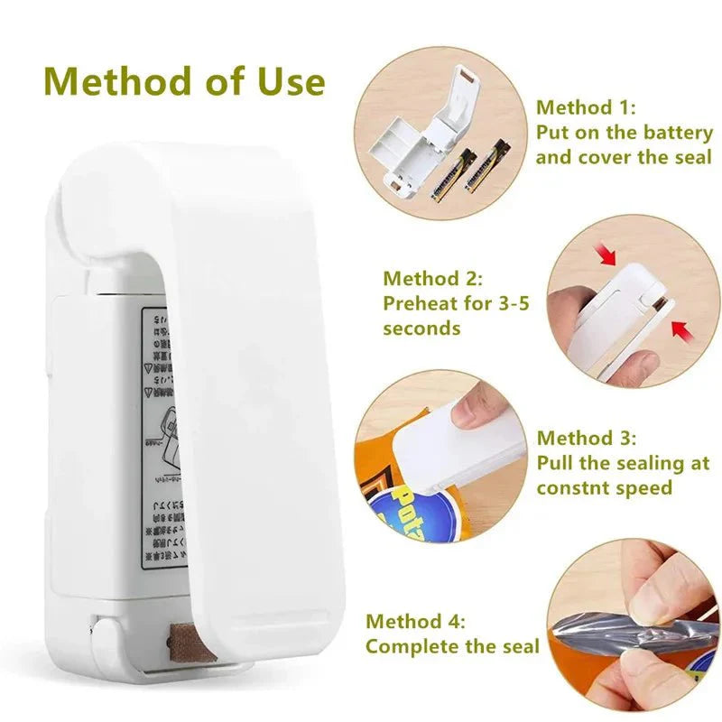 Mini Handy Portable Bag Heat Sealer | Battery-Operated Plastic Bag Resealer for Kitchen Storage
