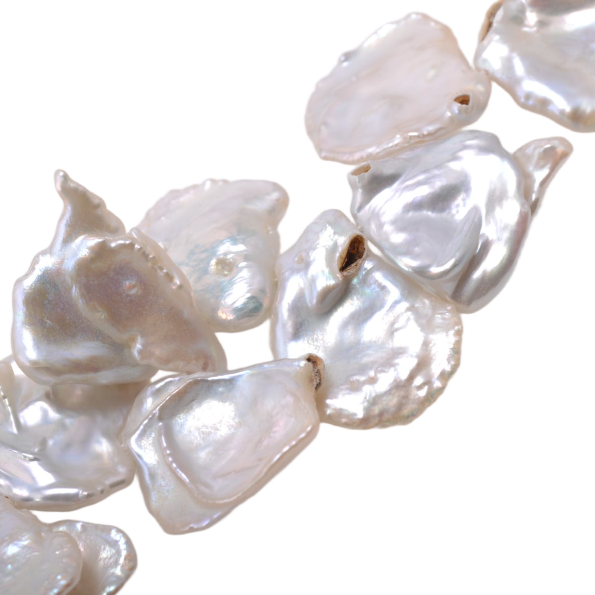 Freshwater Cool White Baroque Keshi Pearl Strand 16in - Natural Lustrous Pearls