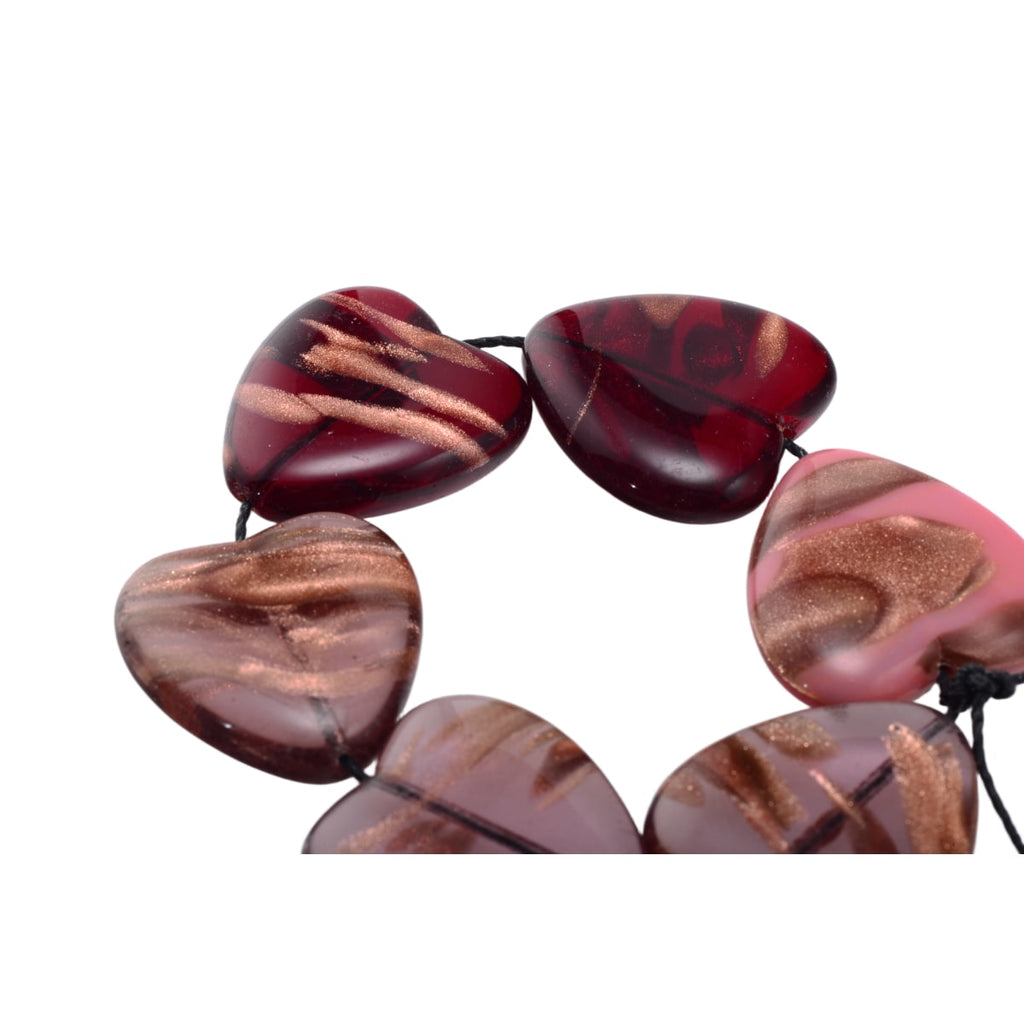Copper Foiled Lampwork Glass Heart Beads - 22mm Pink Red Strand of 6