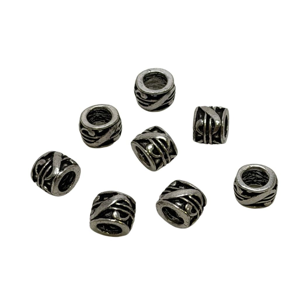 Sterling Silver Large Hole Barrel Bead with Abstract Pattern - 10mm x 8mm
