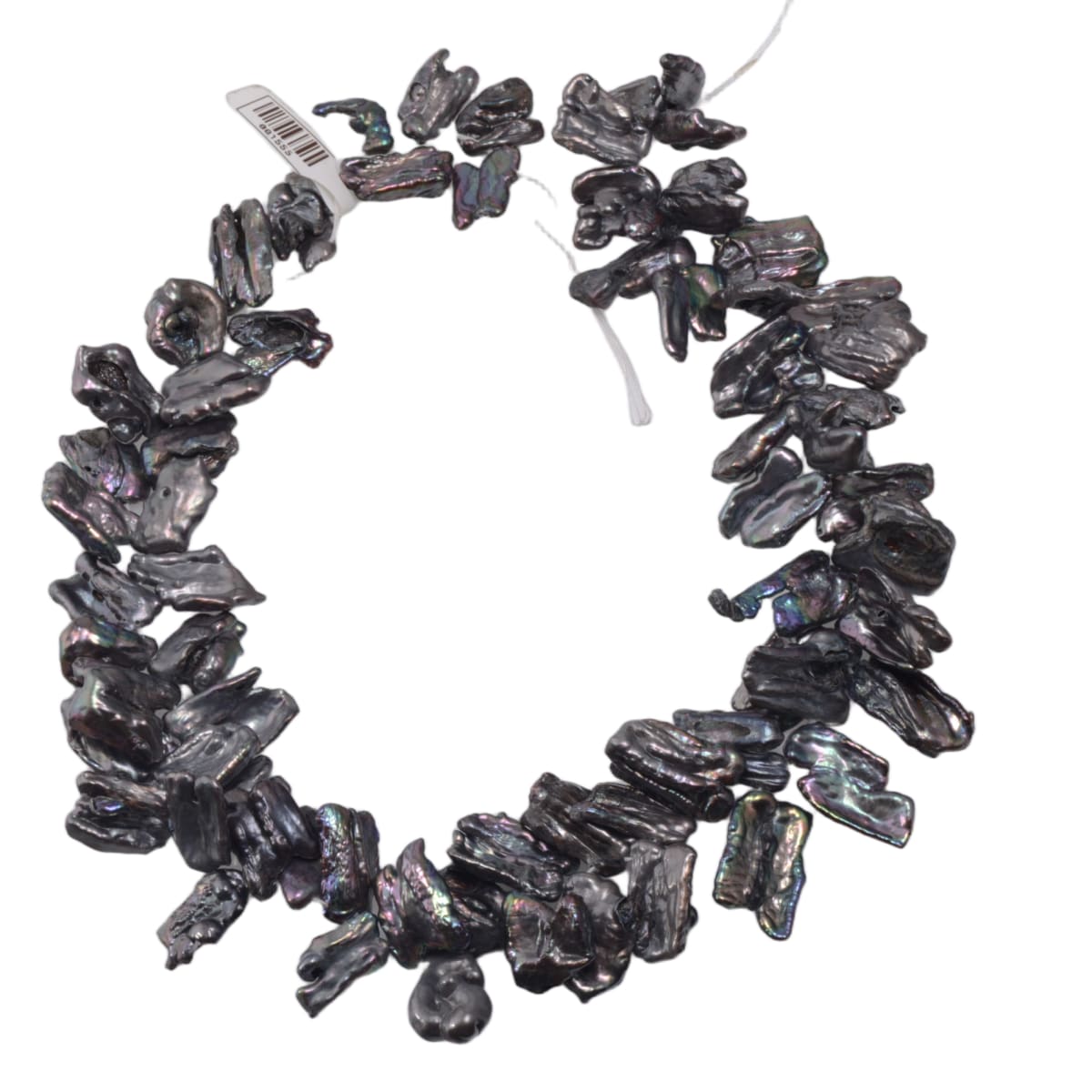 Black Peacock Freshwater Biwa Pearl Strand 18 inch - Iridescent Baroque Pearls