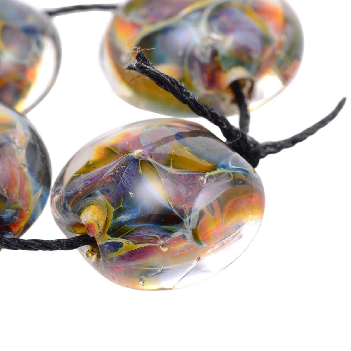Handmade Borosilicate Glass Lentil Beads 14x16mm - Grace Ma - Multicolor Iridescent Lampwork Set of 4