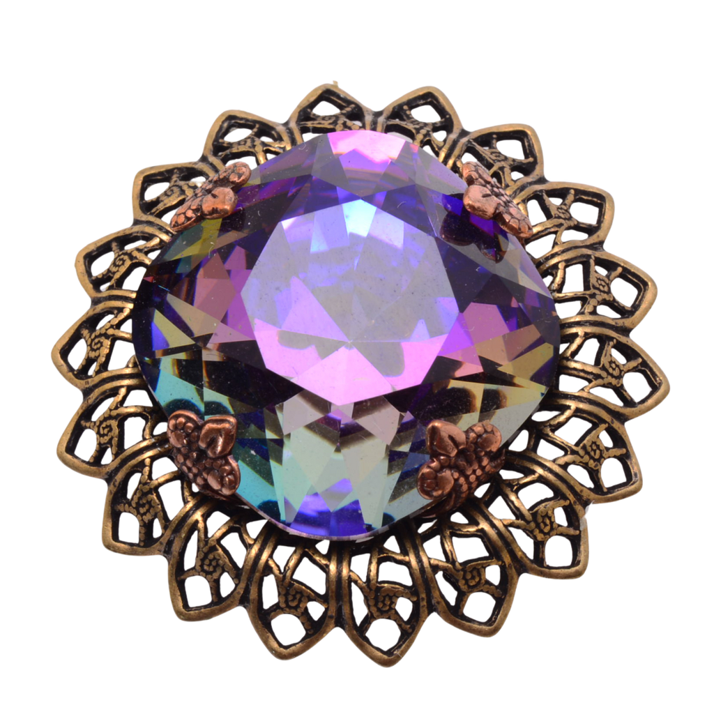 Watermelon AB Glass Rhinestone Filigree Brooch Setting 11x32mm - Antiqued Copper Base