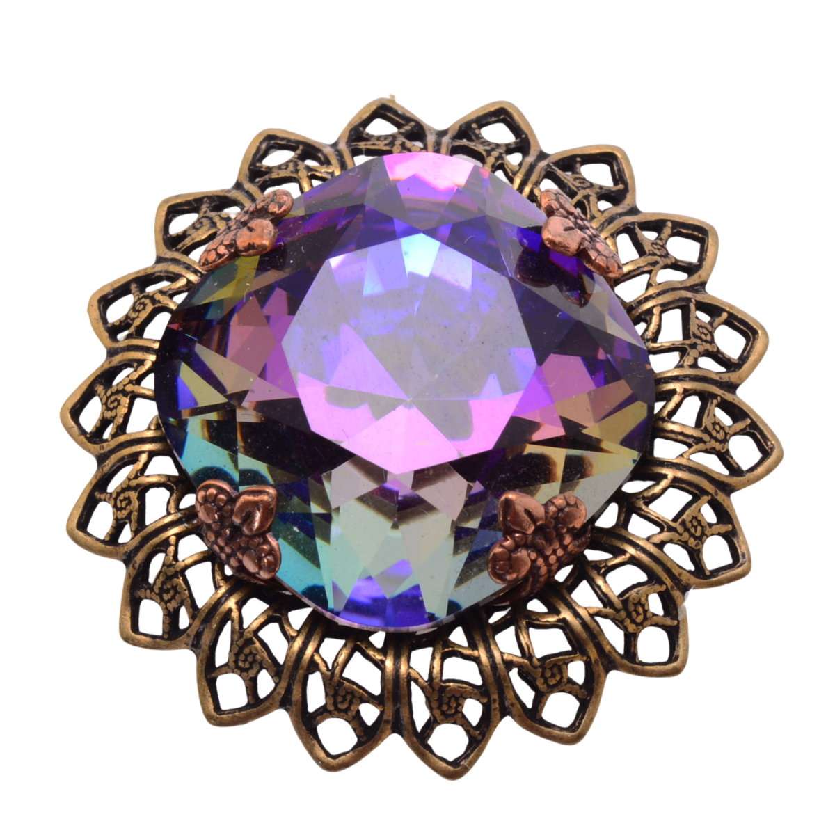 Watermelon AB Glass Rhinestone Filigree Brooch Setting 11x32mm - Antiqued Copper Base