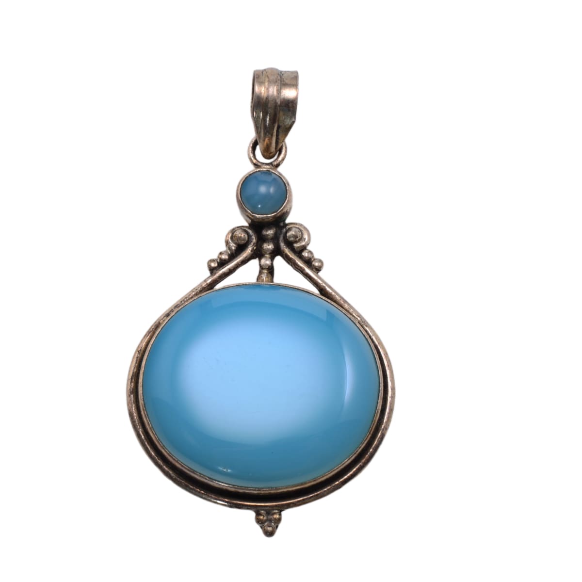 Sterling Silver Aqua Chalcedony Pendant - 33x60mm Large Oval Statement Piece