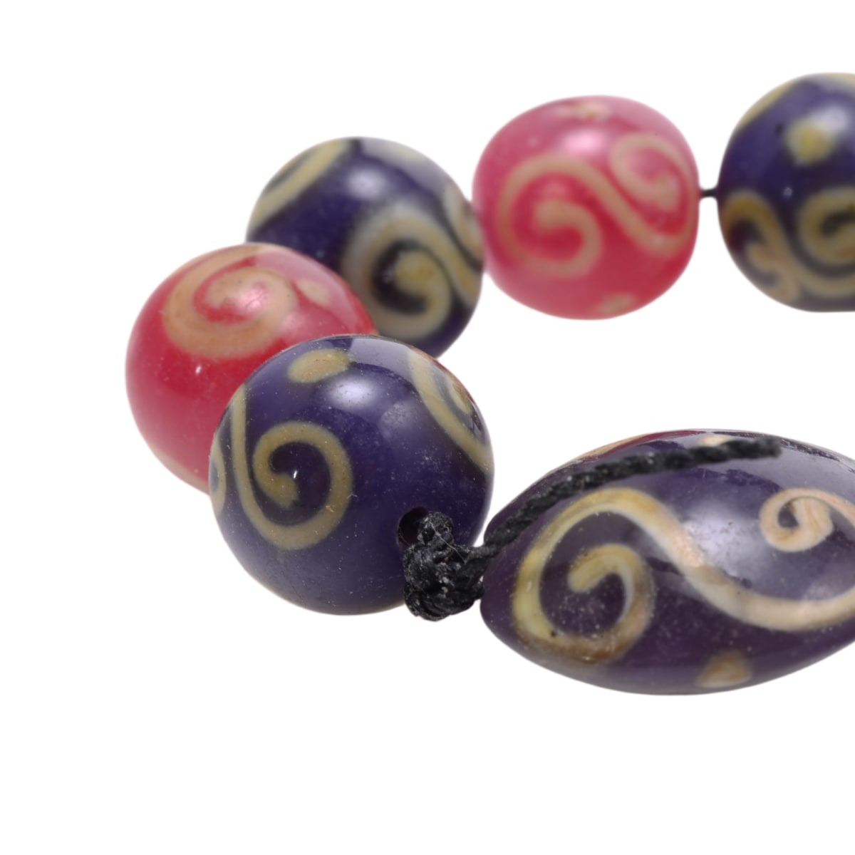 Lampwork Glass Mixed Shape Beads: Purple Pink Green with Gold Swirl Design - 8 Bead Set