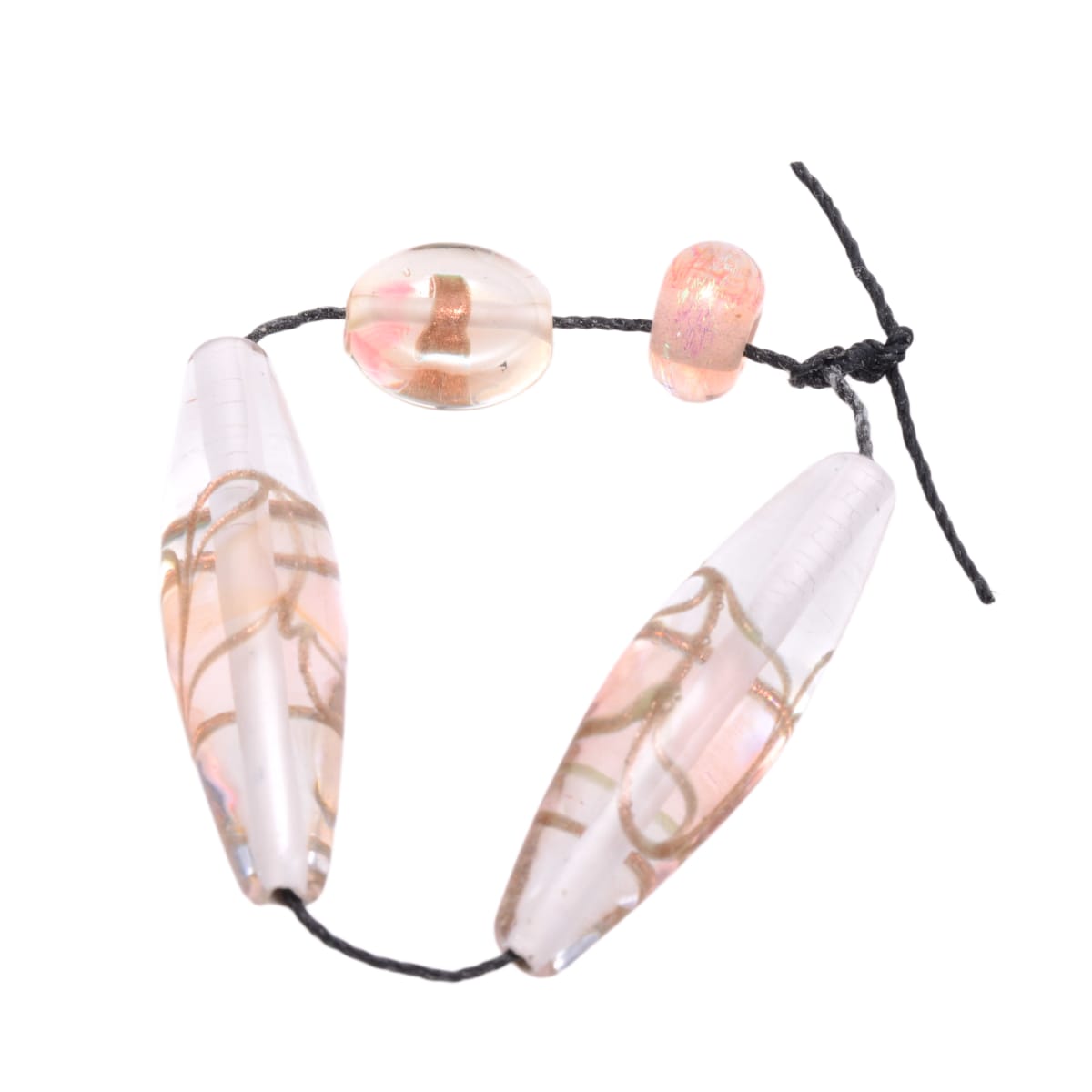 Pink Crystal Lampwork Glass Beads Mixed Shapes - 4 Piece Set with Gold Accents