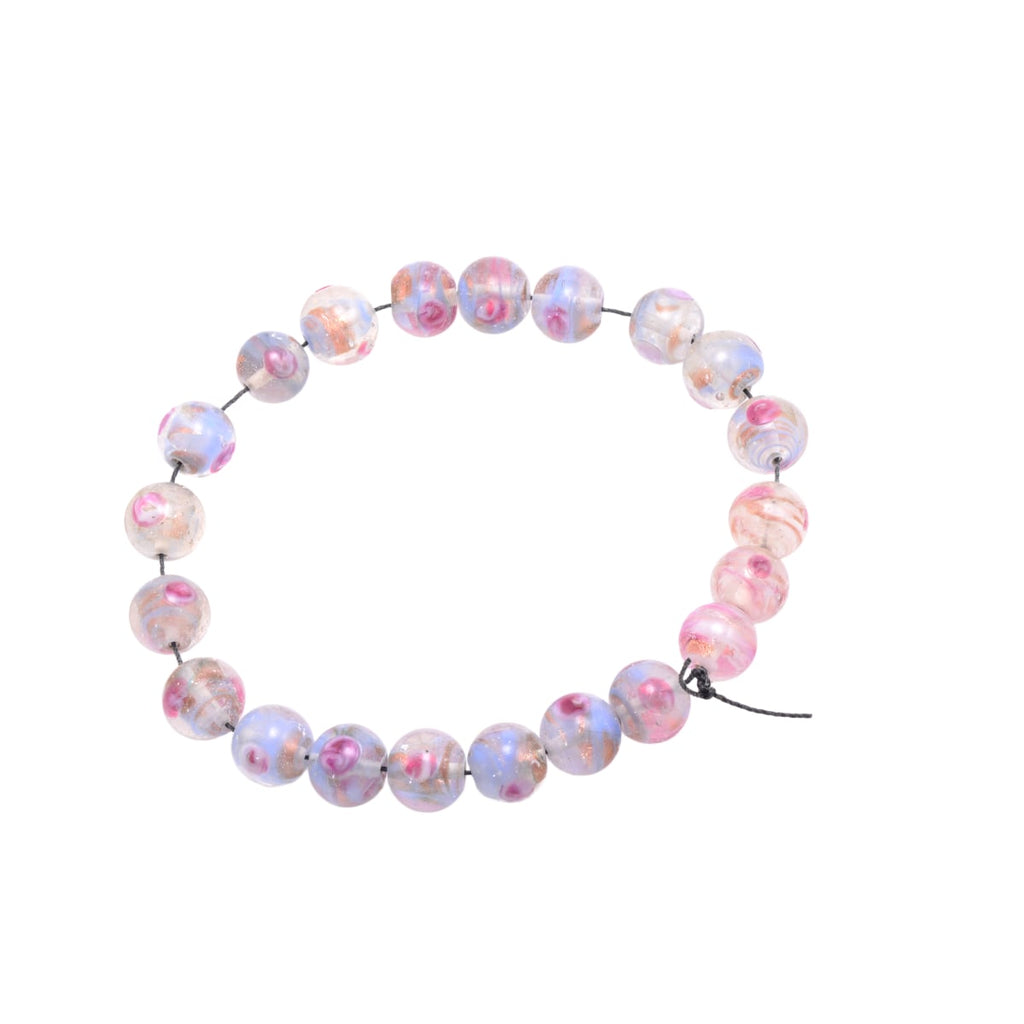 Clear Lampwork Glass Beads with Pink Flower Petals & Copper Accents - 14mm Round (21pc)