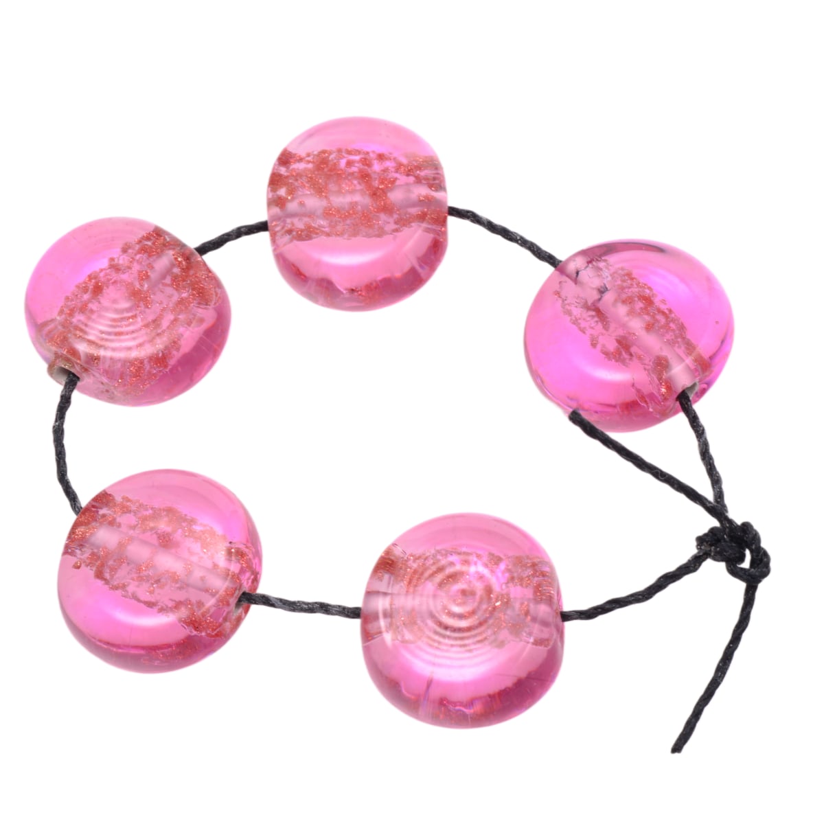 Handmade Lampwork Glass Lentil Beads 13x15mm - Pink Rose Copper Swirl Set of 5