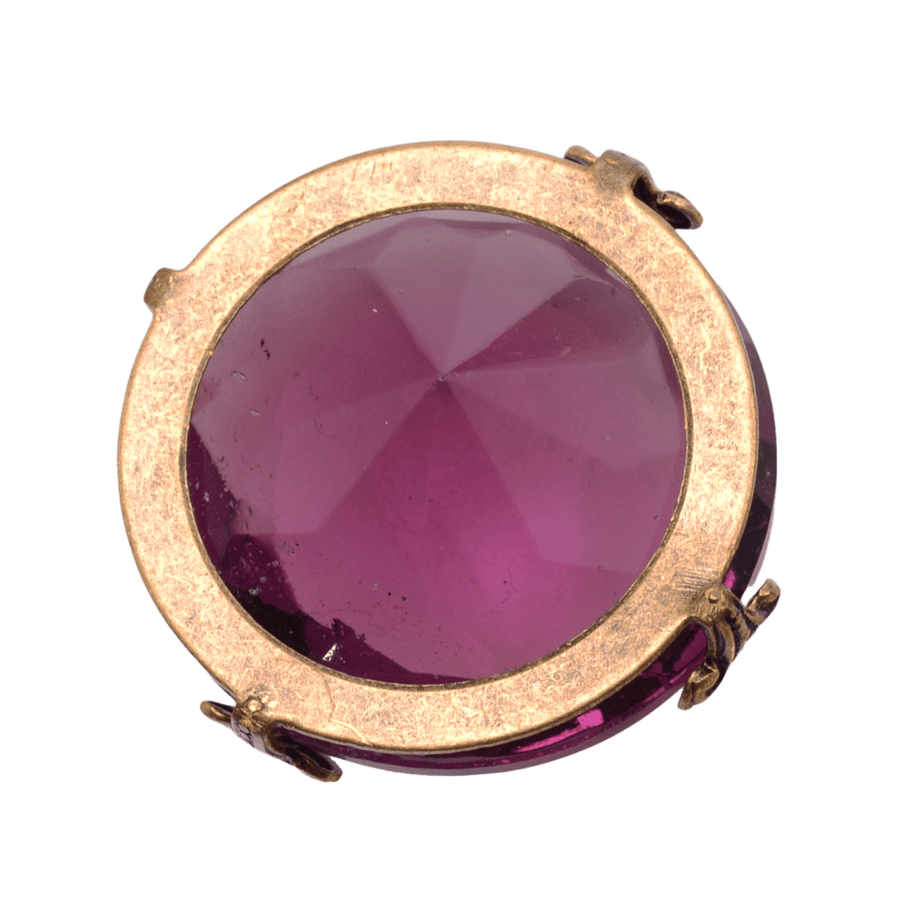 Amethyst Purple Glass Stone Brooch in Ornate Brass Setting - 13x27mm Vintage Style