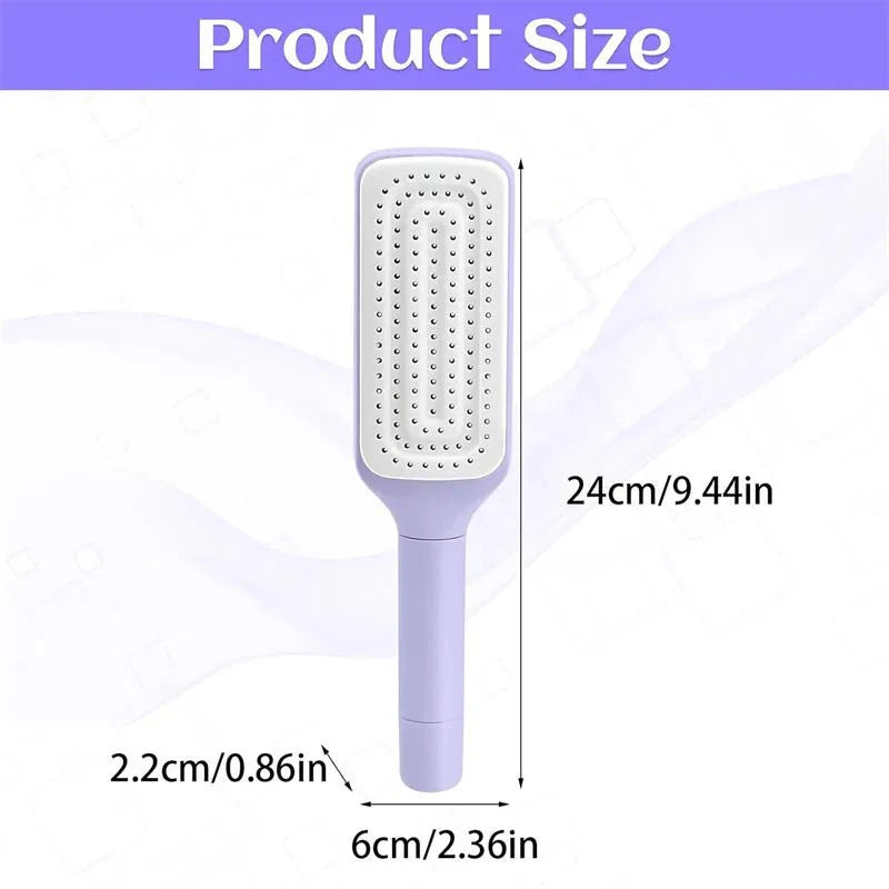 Self-Cleaning Retractable Hairbrush | Anti-Static Scalp Massage Comb with One-Key Hair Removal