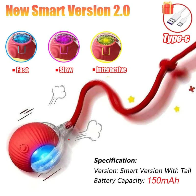 Interactive Cat Toy Ball | Automatic Rolling Rechargeable Cat Toy with Faux Tail