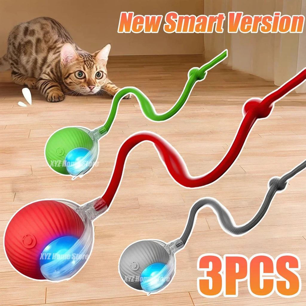 Interactive Cat Toy Ball | Automatic Rolling Rechargeable Cat Toy with Faux Tail