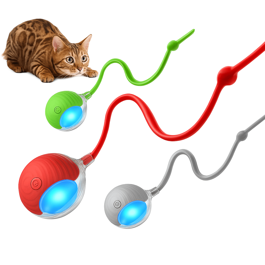 Interactive Cat Toy Ball | Automatic Rolling Rechargeable Cat Toy with Faux Tail