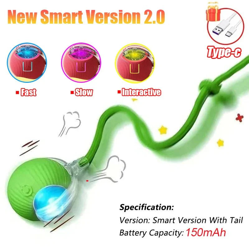 Interactive Cat Toy Ball | Automatic Rolling Rechargeable Cat Toy with Faux Tail