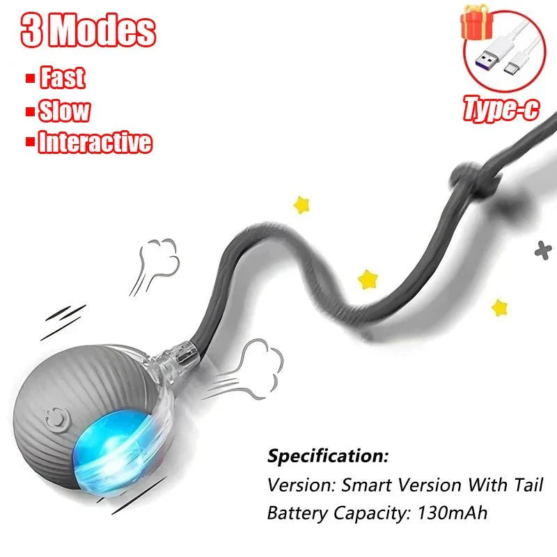 Interactive Cat Toy Ball | Automatic Rolling Rechargeable Cat Toy with Faux Tail
