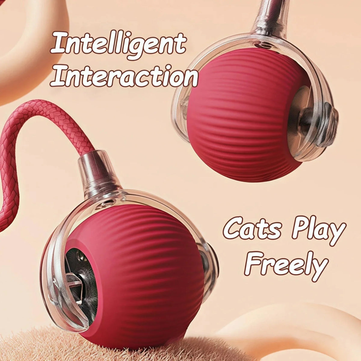 Interactive Cat Toy Ball | Automatic Rolling Rechargeable Cat Toy with Faux Tail