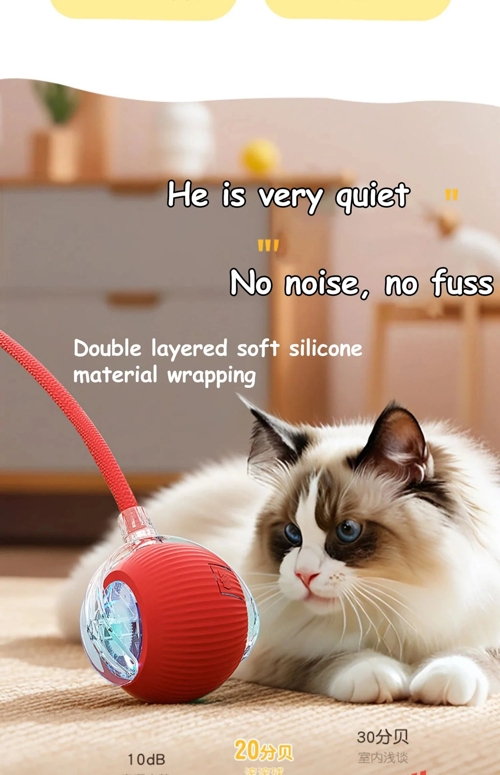 Interactive Cat Toy Ball | Automatic Rolling Rechargeable Cat Toy with Faux Tail