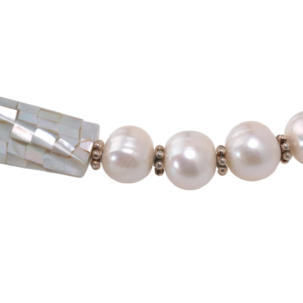 Handmade Large Pearl Sterling Silver Necklace Earring Set - Mother of Pearl Focals 20-22 Adjustable