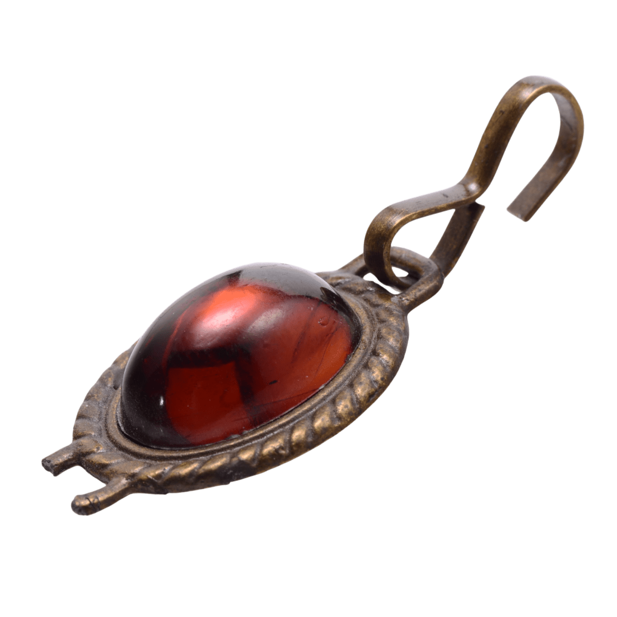 Amber Faceted Glass Stone Pendant in Antiqued Bronze Setting - 20x48mm