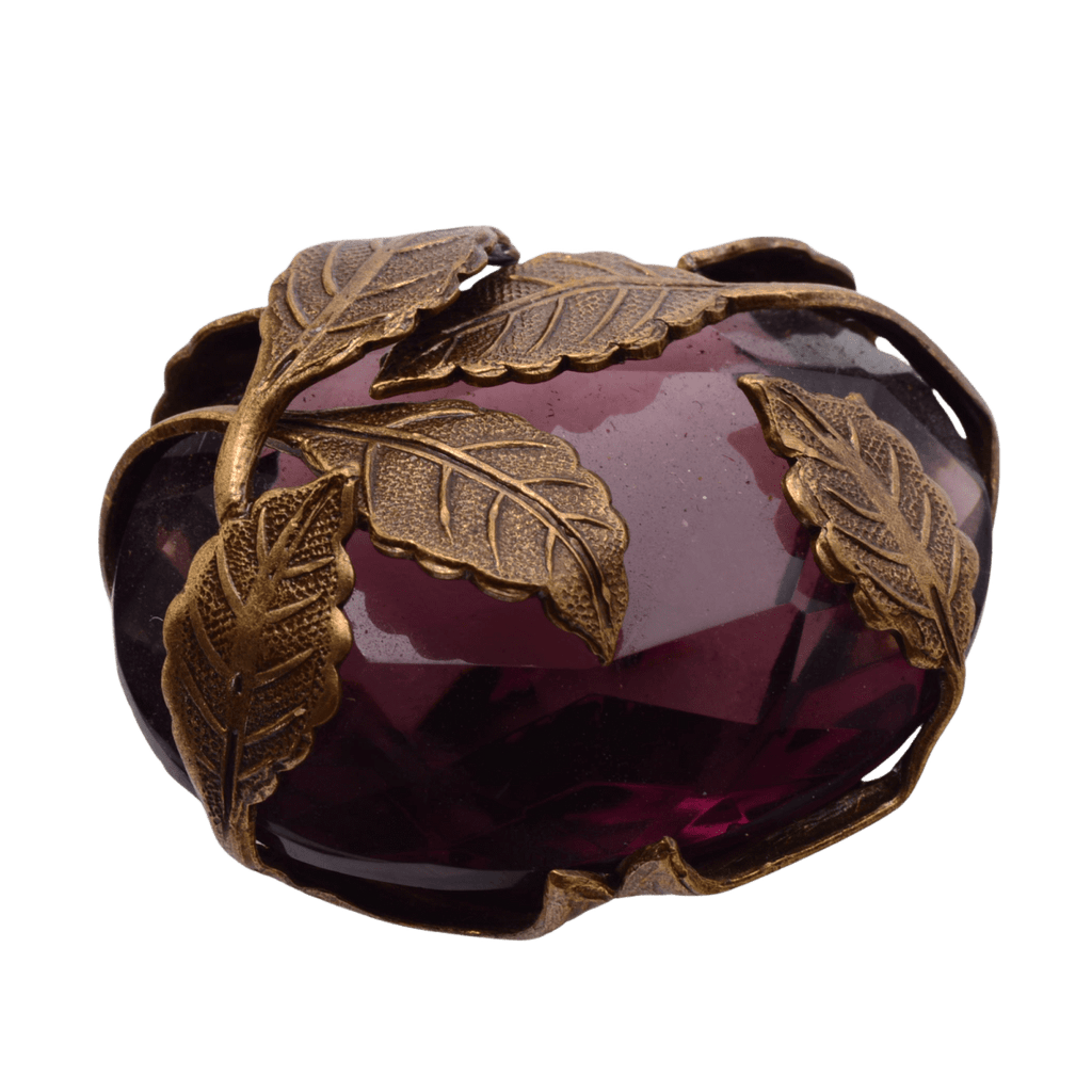 Art Nouveau Violet Glass Leaf Pendant - 32mm Faceted Statement Focal Bead